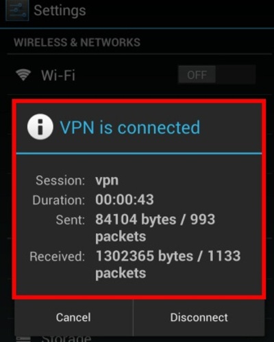 VPN status and connect time on Android