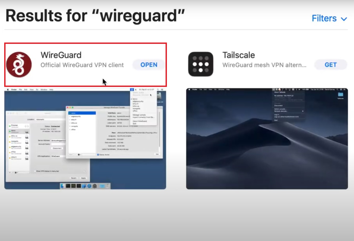 download and open the WireGuard client on macOS