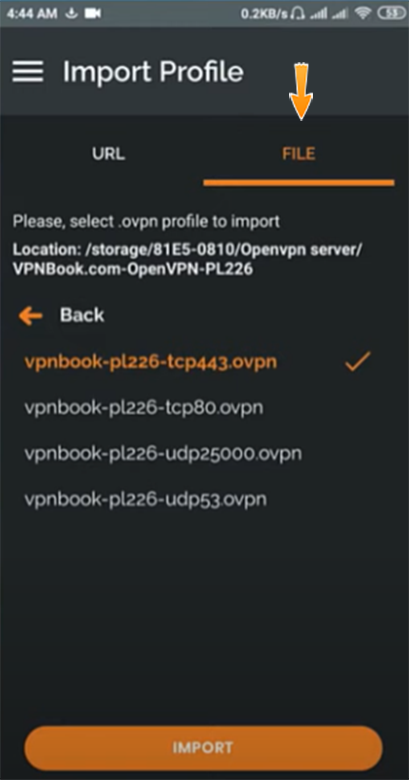 Import configuration file into the OpenVPN client