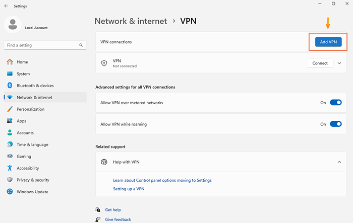 Add a SSTP VPN Connection on Windows