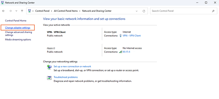 Configure advanced option for VPN connection on Windows