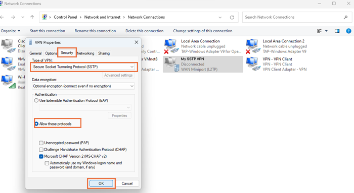 ensure security configuration about VPN on Windows