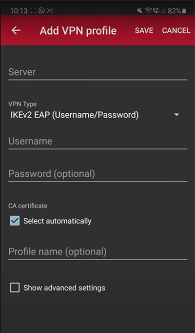 Enter the VPN server's credentials to setup IKEv2 VPN on Android