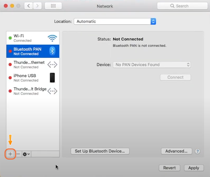Add new VPN connection on macOS via clicking + icon