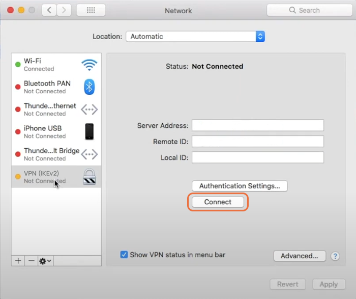 Connect to IKEv2 VPN on macOS