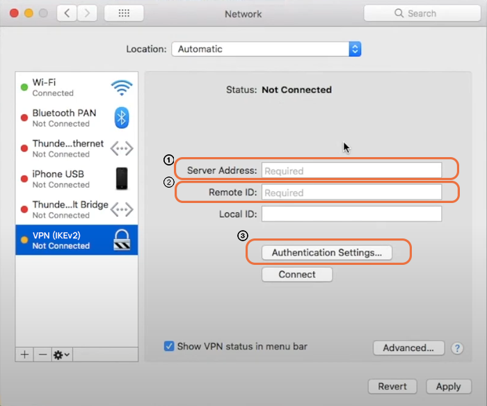 Enter your VPN server's credentials on macOS