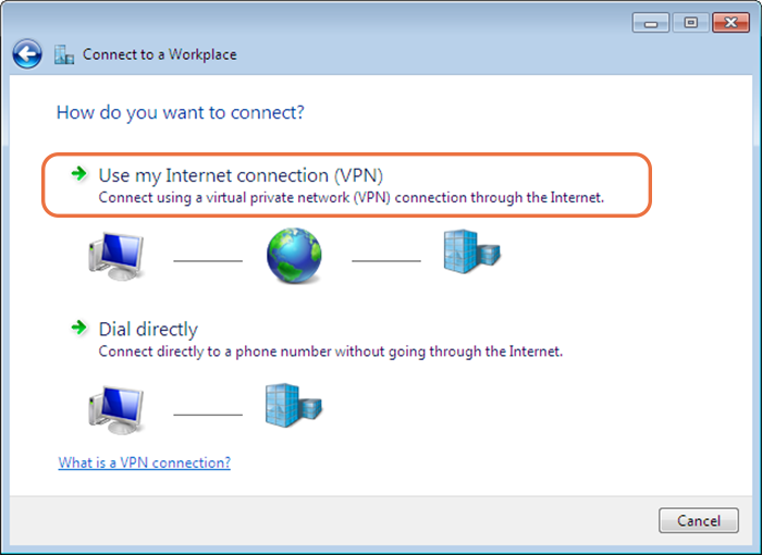 Choose "Use my Internet connection (VPN)" to setup IKEv2 VPN on Windows