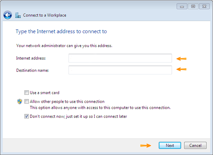 Enter VPN server Details on Windows