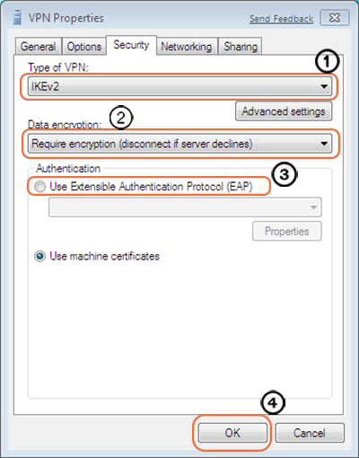 Configure security when setting up IKEv2 VPN on Windows
