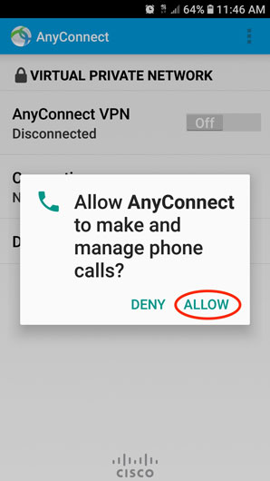 allowing Cisco to manage phone calls on Android