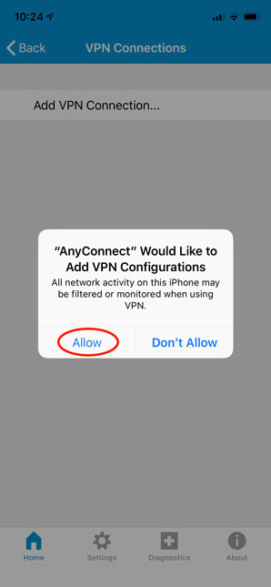 allow Anyconnect to add VPN configurations