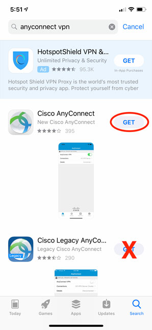 Download the Cisco AnyConnect App from app store