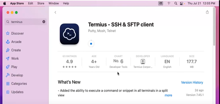 download Termius app to connect to remote server in Mac