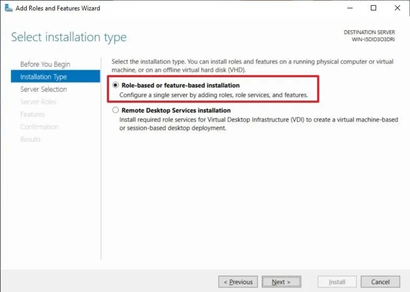 Select Role-based or feature-based installation