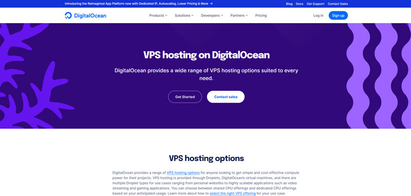 DigitalOcean VPS hosting page