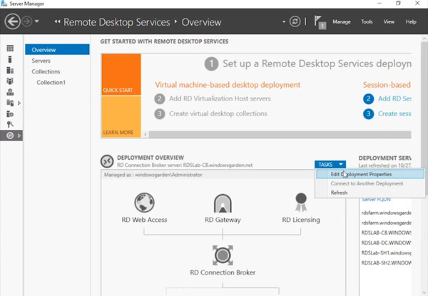 Click Tasks and Edit Deployment Properties.