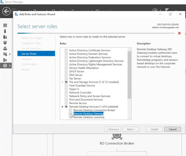 Expand Remote Desktop Services in the Roles screen