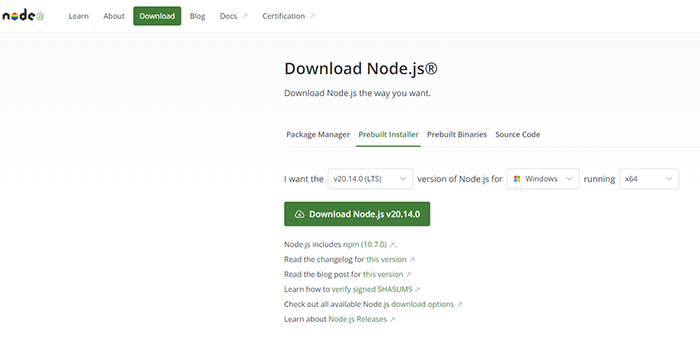Install Node.js on Windows using official Node.js Installer