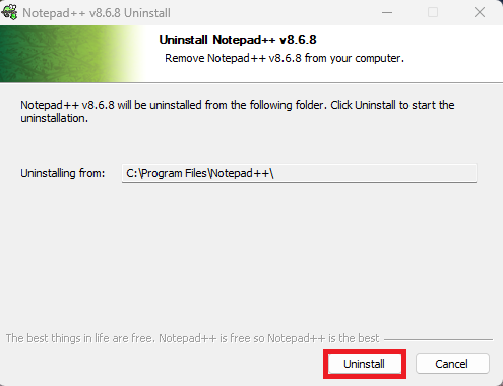 uninstall Notepad++ on Windows 10 and 11