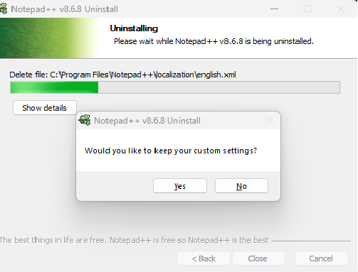 discarding the custom settings of Notepad++