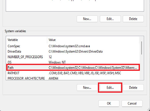 finding the path variable in windows advanced settings