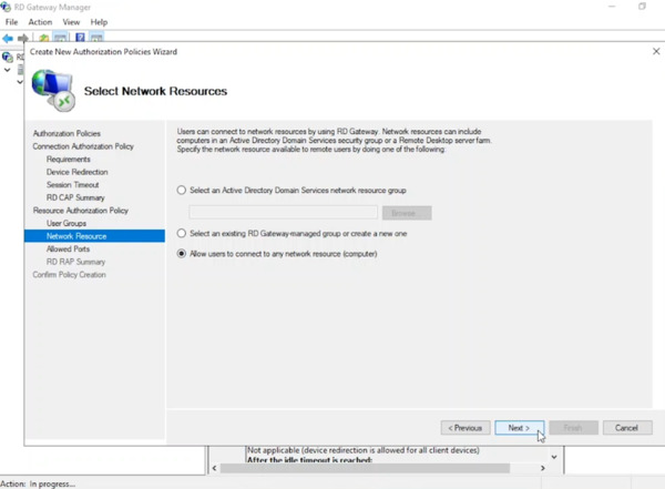 select Allow users to connect to any network resource