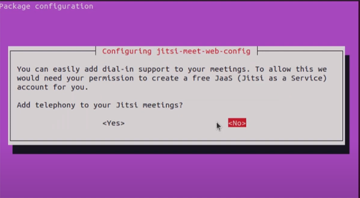 You can add telephony to your Jitsi Meetings by selecting Yes option.