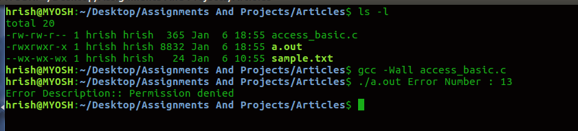 Checking all permission bits to demonstrate how the code functions when we get an error in linux vps