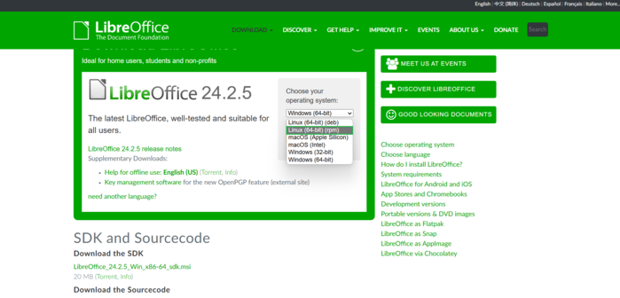 download the LibreOffice package from the LibreOffice website