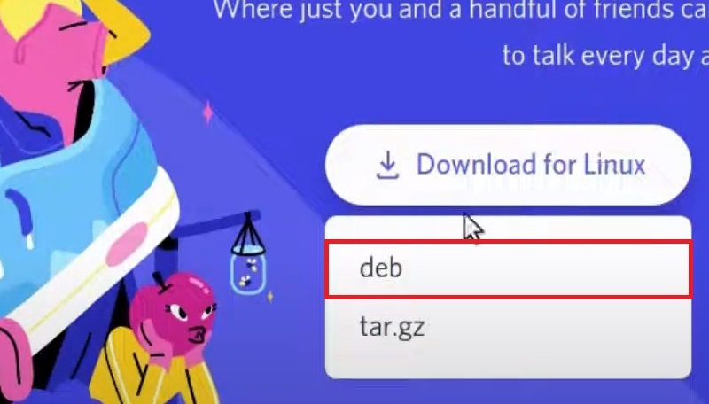 Downloading the Discord .deb package for linux