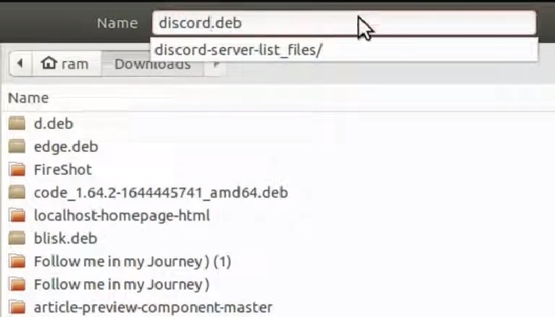 Selecting the download directory for the discord .deb package