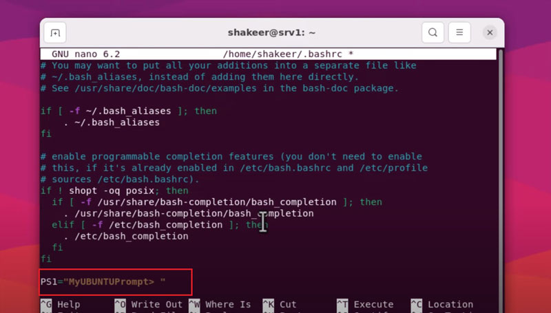 Editing the bashrc file to change the shell prompt in ubuntu vps