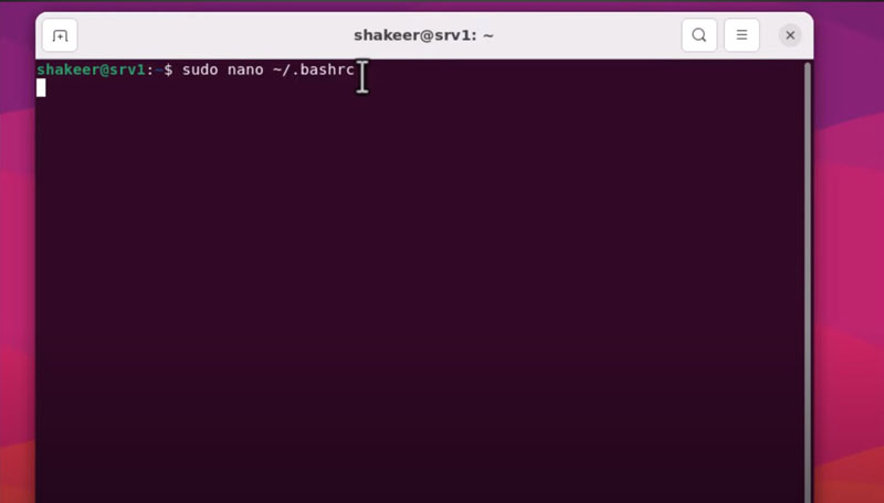 open the bashrc file in ubuntu vps