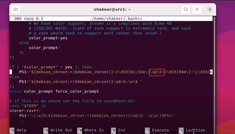 changing shell prompt in ubuntu vps bashrc file