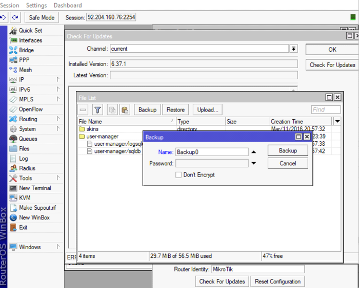 Create a Mikrotik Backup