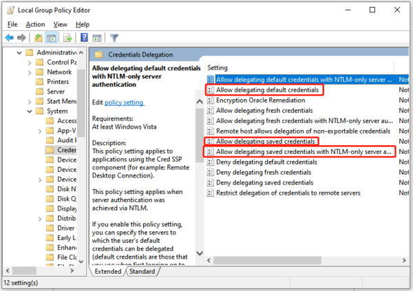 Allow delegating saved credentials with NTLM-only server authentication