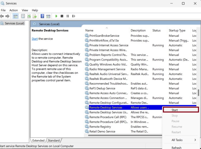 Locate Remote Desktop Services