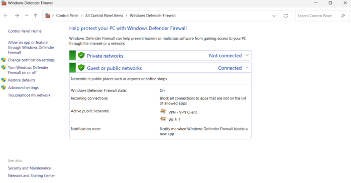 Navigate to Firewall Settings