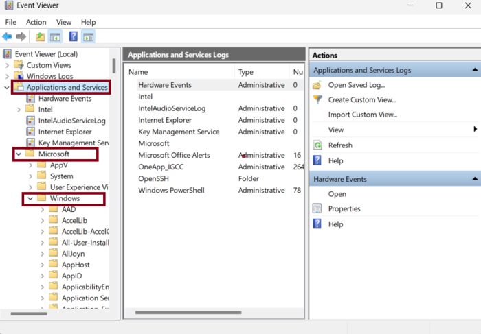 Navigate to Remote Desktop Services Logs