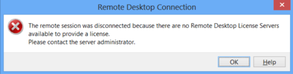 No Remote Desktop License Servers Available Error