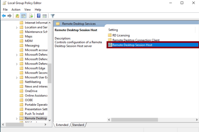 Open Remote Desktop Session Host Settings