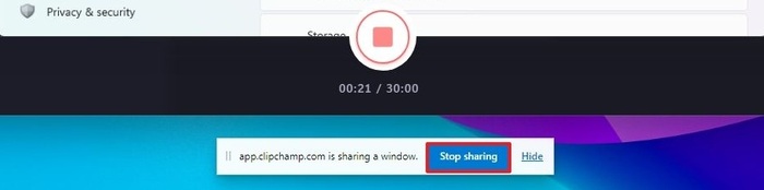 Stop Recording with Clipchamp