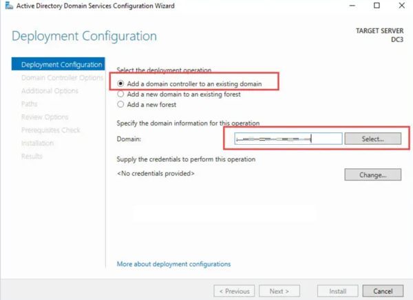 Choose Add a domain controller to an existing domain