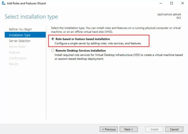 Choose Role-based or feature-based installation