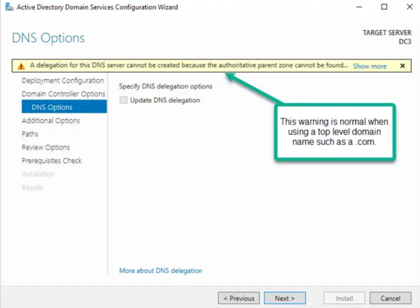 warning about DNS delegation