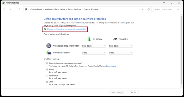 Change Power Button Settings