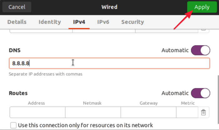 Configure Static IP on Ubuntu via GNOME Settings