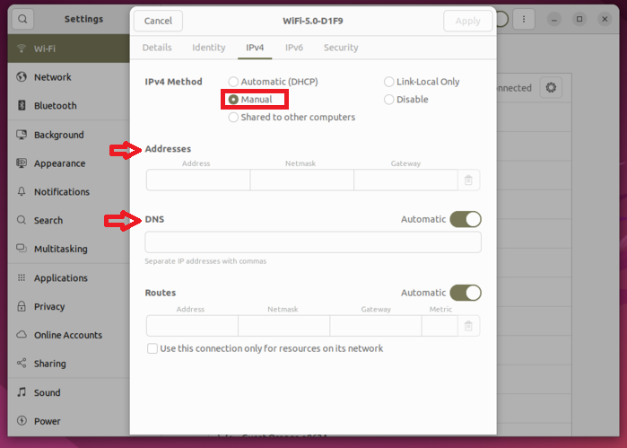 Configure Static IP on Ubuntu via GNOME Settings